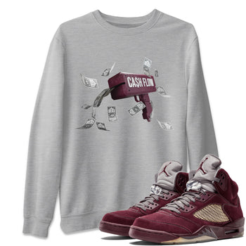 Air Jordan 5 Burgundy Sneaker Match Tees Cash Flow Sneaker Tees AJ5 Burgundy Sneaker Release Tees Unisex Shirts Heather Grey 1