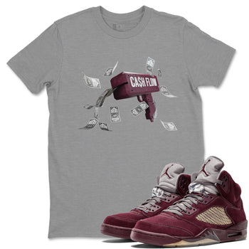 Air Jordan 5 Burgundy Sneaker Match Tees Cash Flow Sneaker Tees AJ5 Burgundy Sneaker Release Tees Unisex Shirts Heather Grey 1