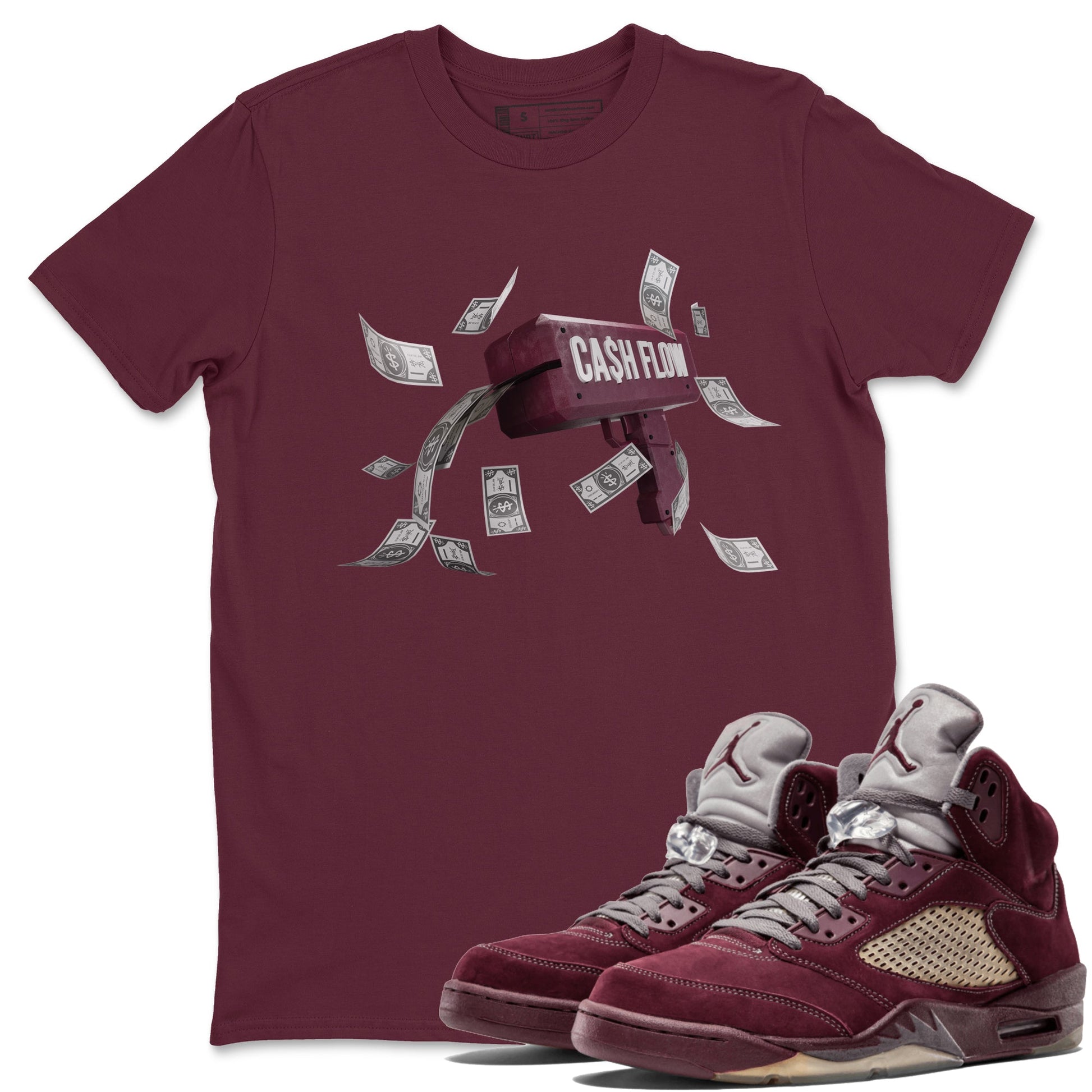 Air Jordan 5 Burgundy Sneaker Match Tees Cash Flow Sneaker Tees AJ5 Burgundy Sneaker Release Tees Unisex Shirts Maroon 1