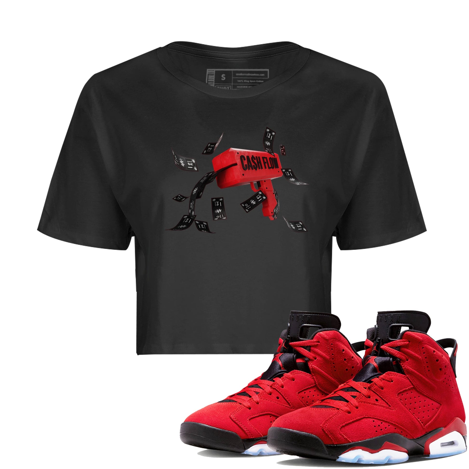 Air Jordan 6 Toro Bravo Sneaker Match Tees Cash Flow Sneaker Tees AJ6 Toro Bravo Sneaker Release Tees Women's Shirts Black 1