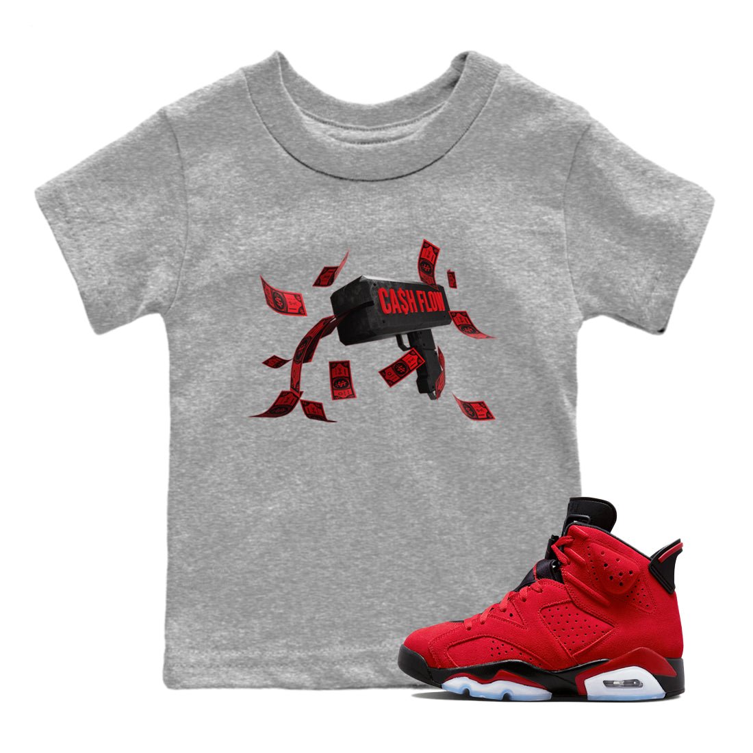 Air Jordan 6 Toro Bravo Sneaker Match Tees Cash Flow Sneaker Tees AJ6 Toro Bravo Sneaker Release Tees Kids Shirts Heather Grey 1