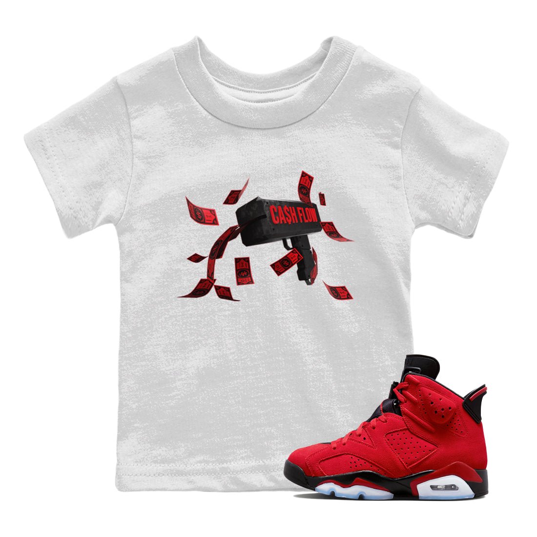 Air Jordan 6 Toro Bravo Sneaker Match Tees Cash Flow Sneaker Tees AJ6 Toro Bravo Sneaker Release Tees Kids Shirts White 1