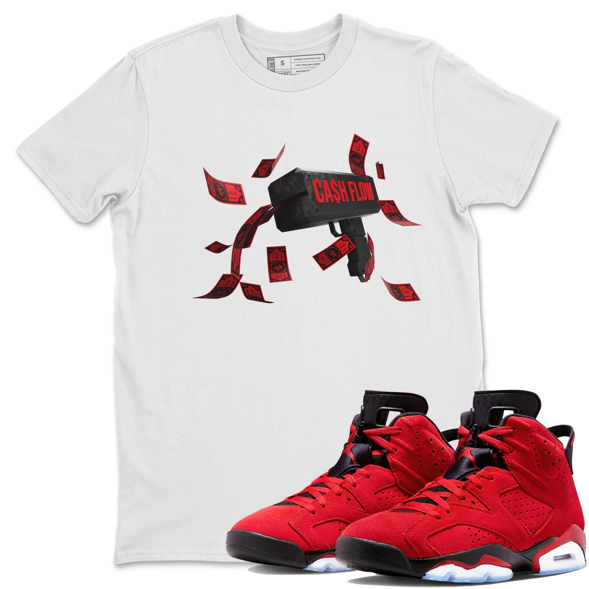 Air Jordan 6 Toro Bravo Sneaker Match Tees Cash Flow Sneaker Tees AJ6 Toro Bravo Sneaker Release Tees Unisex Shirts White 1