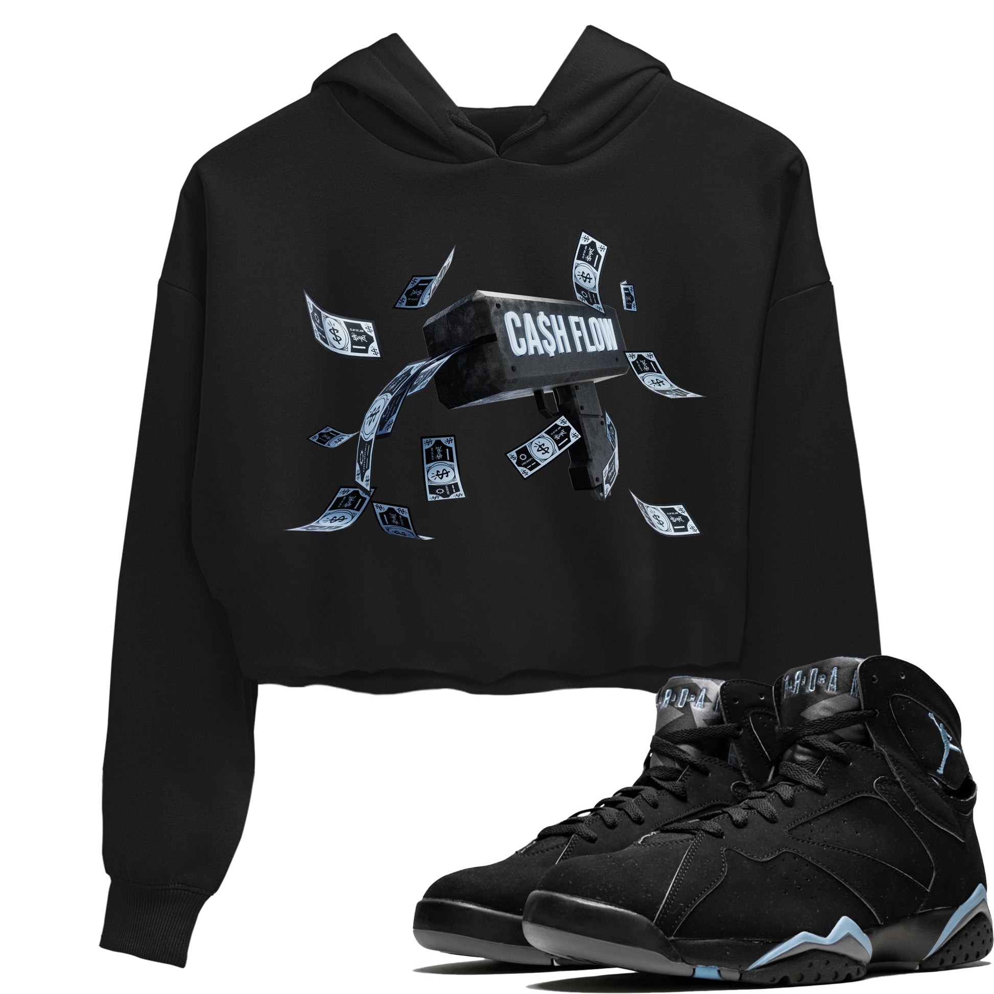 Air Jordan 7 Chambray Sneaker Match Tees Cash Flow Sneaker Tees AJ7 Chambray Sneaker Release Tees Women's Shirts Black 1