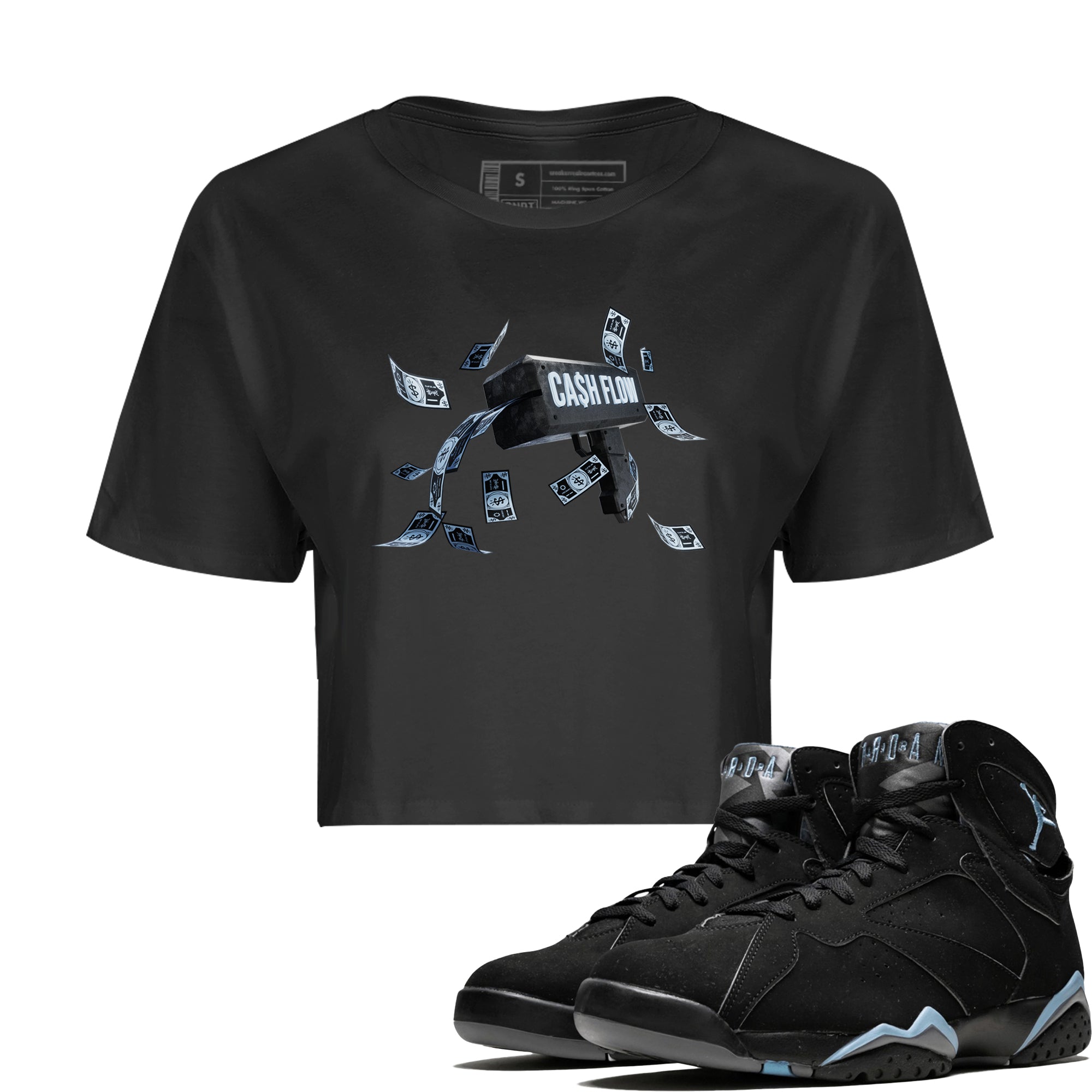 Air Jordan 7 Chambray Sneaker Match Tees Cash Flow Sneaker Tees AJ7 Chambray Sneaker Release Tees Women's Shirts Black 1