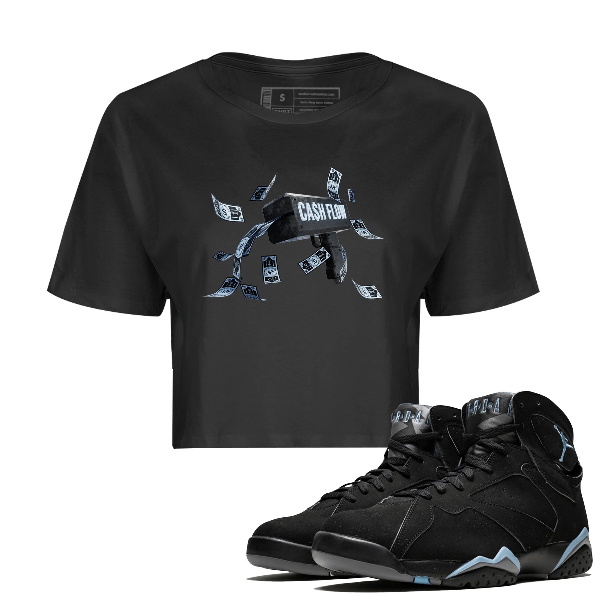 Air Jordan 7 Chambray Sneaker Match Tees Cash Flow Sneaker Tees AJ7 Chambray Sneaker Release Tees Women's Shirts Black 1