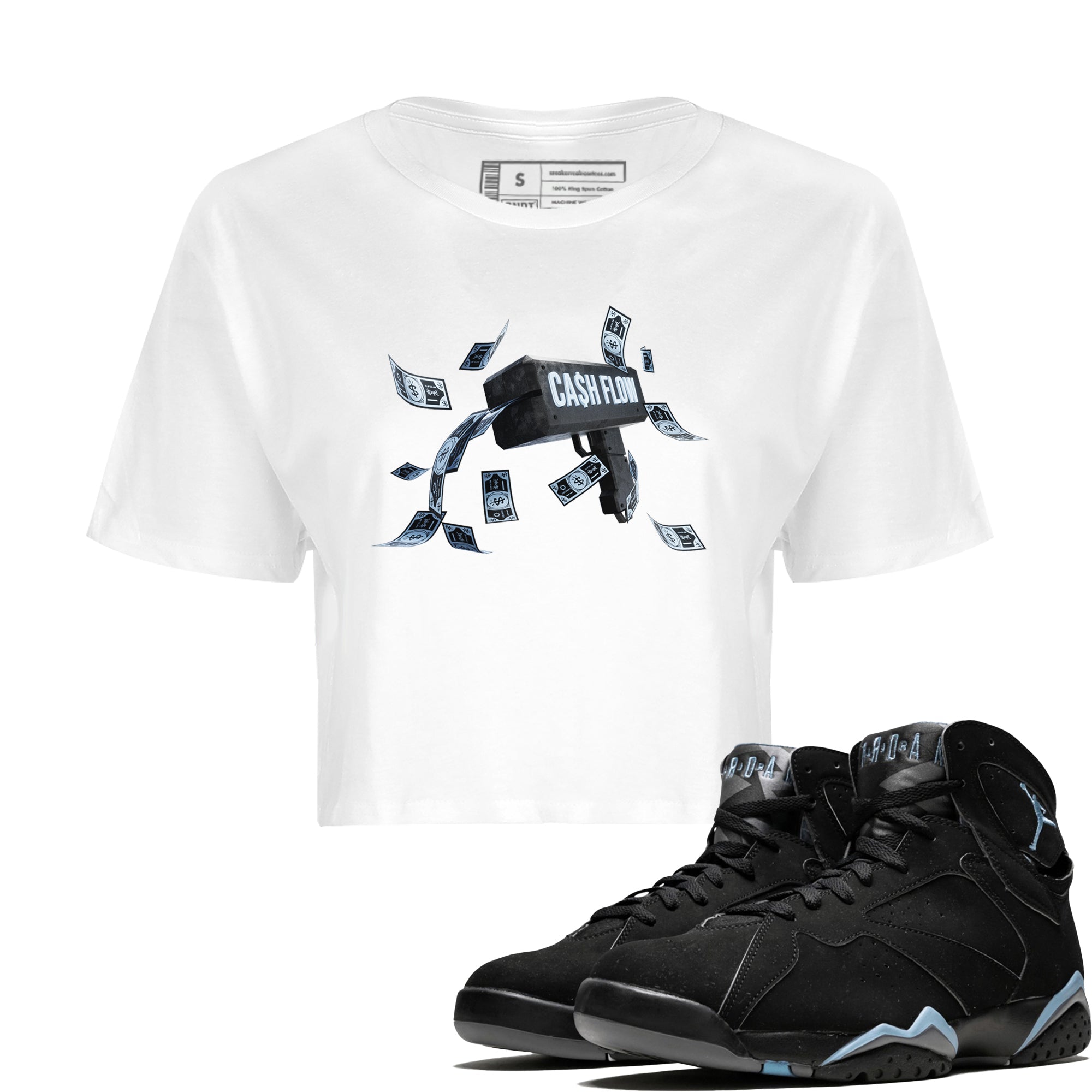 Air Jordan 7 Chambray Sneaker Match Tees Cash Flow Sneaker Tees AJ7 Chambray Sneaker Release Tees Women's Shirts White 1