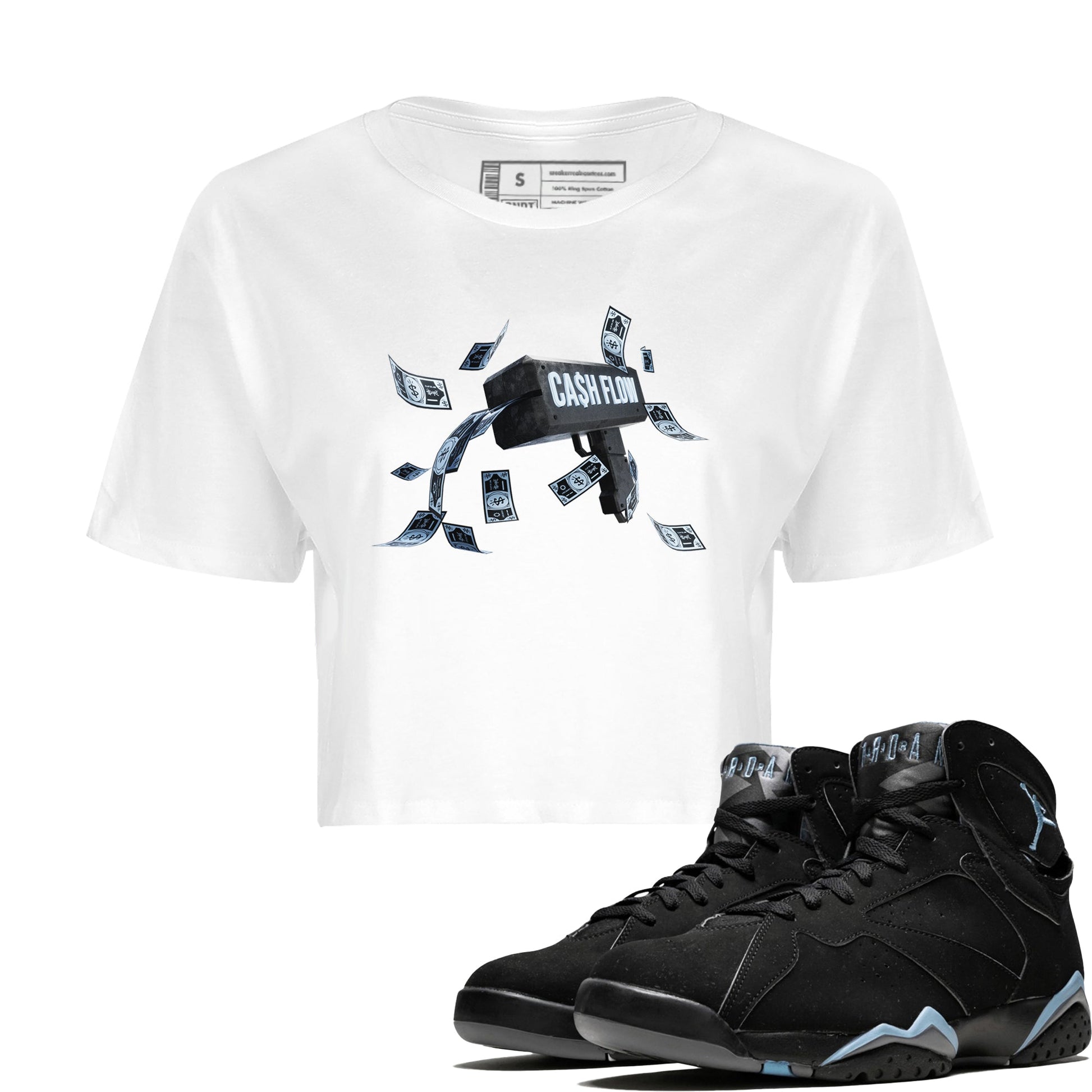 Air Jordan 7 Chambray Sneaker Match Tees Cash Flow Sneaker Tees AJ7 Chambray Sneaker Release Tees Women's Shirts White 1