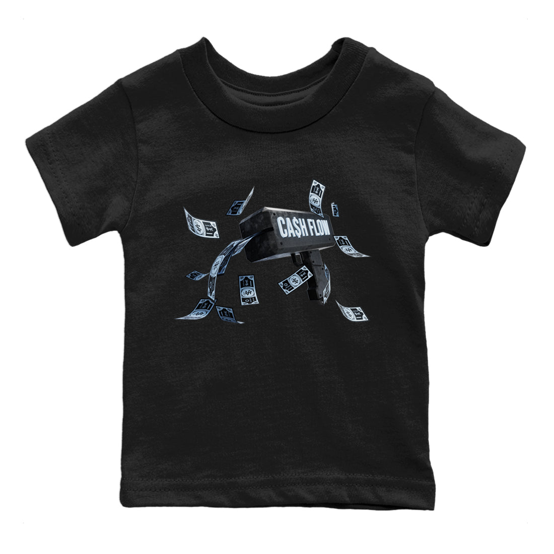 Air Jordan 7 Chambray Sneaker Match Tees Cash Flow Sneaker Tees AJ7 Chambray Sneaker Release Tees Kids Shirts Black 2