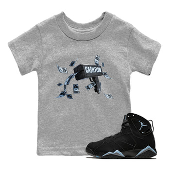 Air Jordan 7 Chambray Sneaker Match Tees Cash Flow Sneaker Tees AJ7 Chambray Sneaker Release Tees Kids Shirts Heather Grey 1
