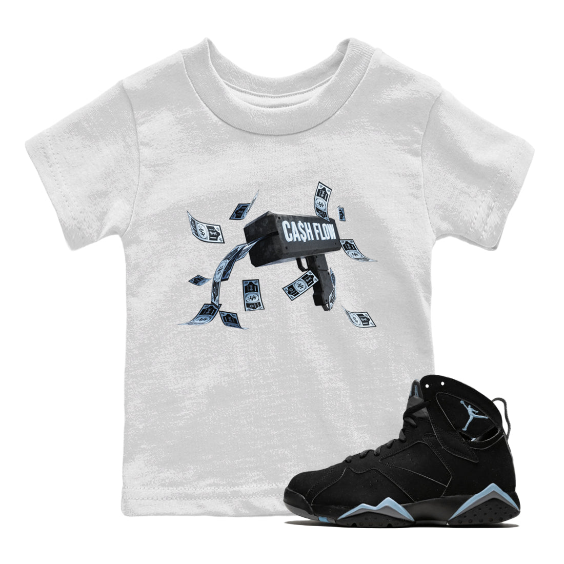 Air Jordan 7 Chambray Sneaker Match Tees Cash Flow Sneaker Tees AJ7 Chambray Sneaker Release Tees Kids Shirts White 1