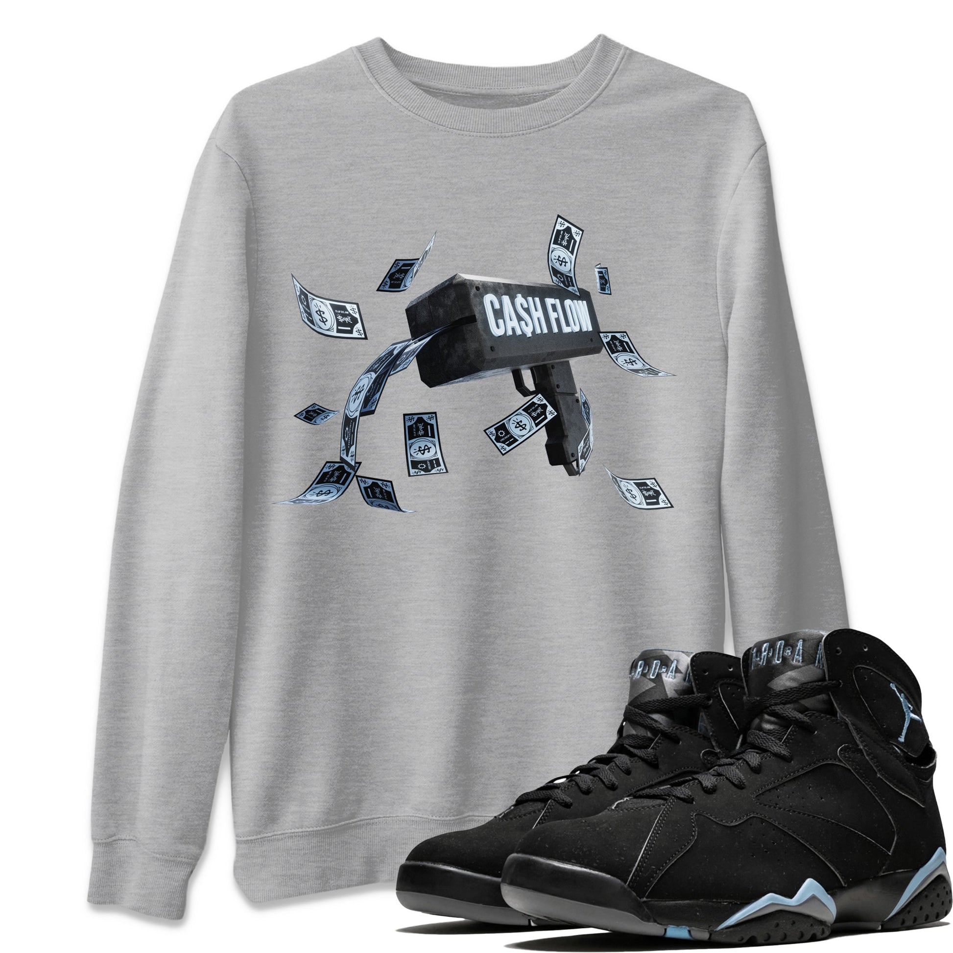 Air Jordan 7 Chambray Sneaker Match Tees Cash Flow Sneaker Tees AJ7 Chambray Sneaker Release Tees Unisex Shirts Heather Grey 1
