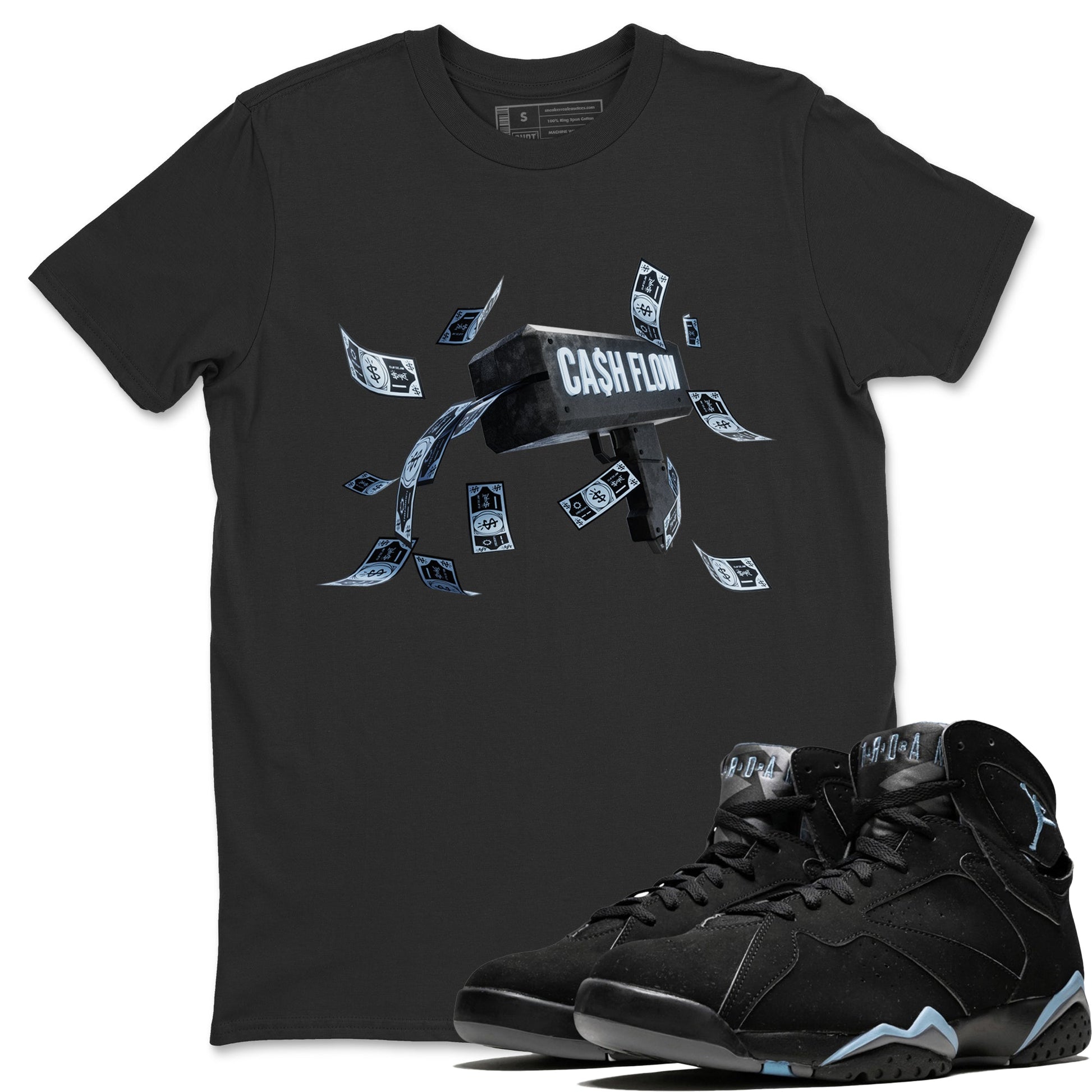 Air Jordan 7 Chambray Sneaker Match Tees Cash Flow Sneaker Tees AJ7 Chambray Sneaker Release Tees Unisex Shirts Black 1