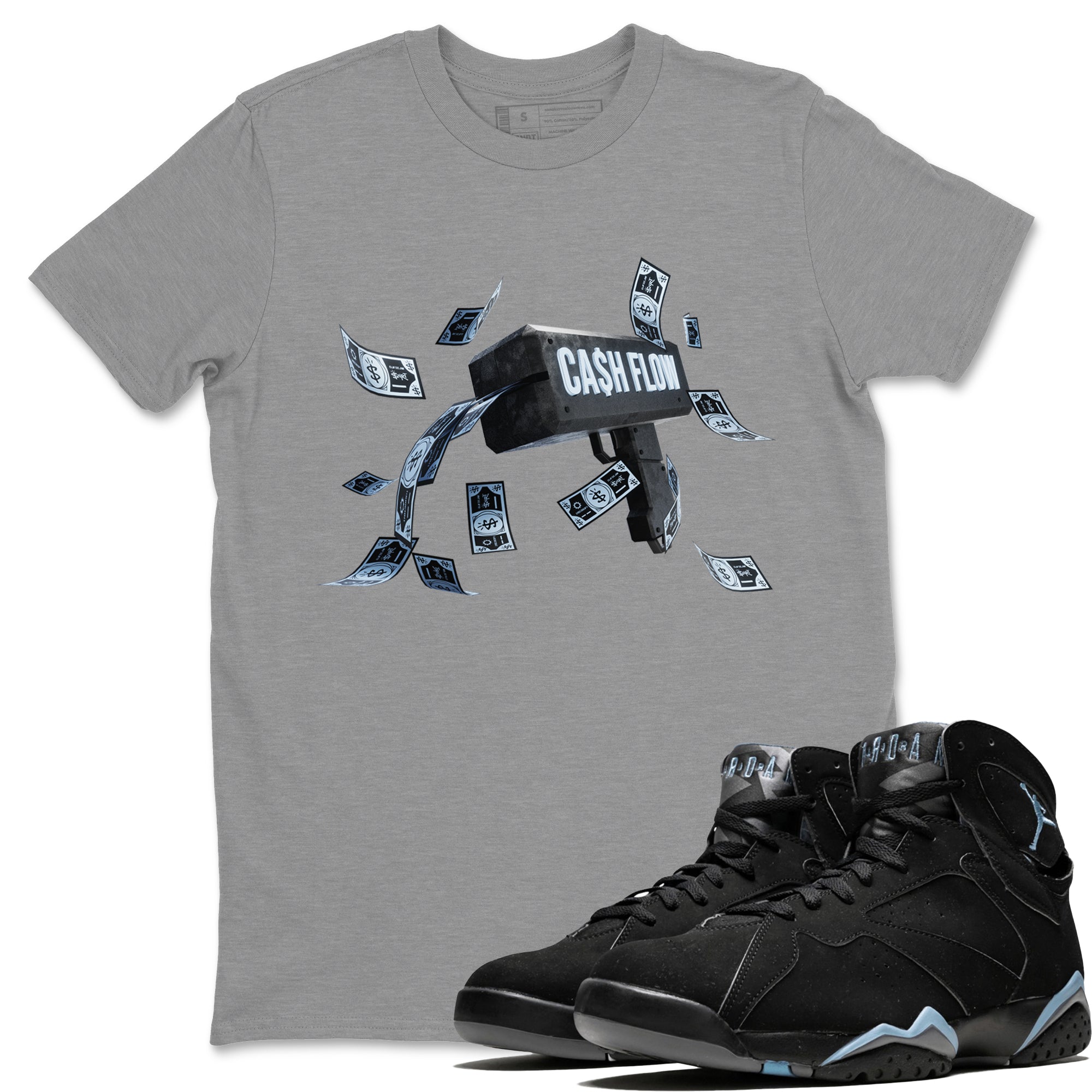 Air Jordan 7 Chambray Sneaker Match Tees Cash Flow Sneaker Tees AJ7 Chambray Sneaker Release Tees Unisex Shirts Heather Grey 1