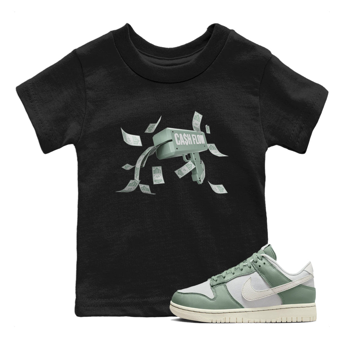 Dunk Mica Green Sneaker Match Tees Cash Flow Sneaker Tees Dunk Low Mica Green Sneaker Release Tees Kids Shirts Black 1