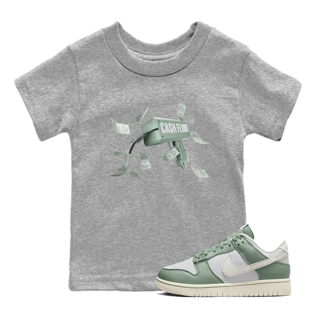 Dunk Mica Green Sneaker Match Tees Cash Flow Sneaker Tees Dunk Low Mica Green Sneaker Release Tees Kids Shirts Heather Grey 1
