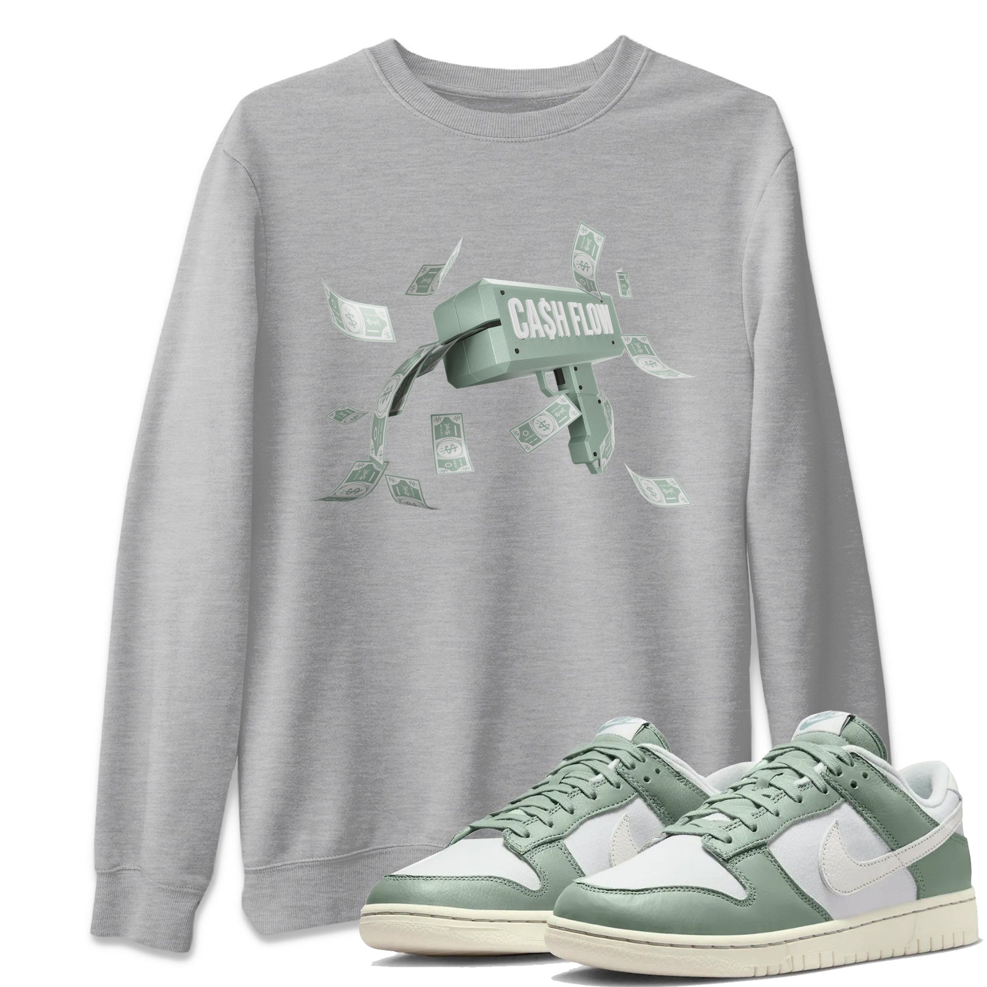 Dunk Mica Green Sneaker Match Tees Cash Flow Sneaker Tees Dunk Low Mica Green Sneaker Release Tees Unisex Shirts Heather Grey 1