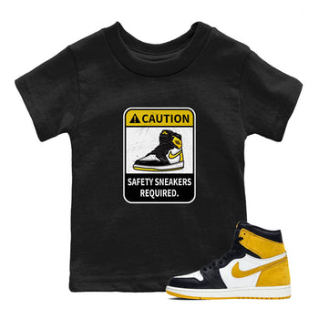 1s Yellow Ochre shirt to match jordans Caution sneaker tees Air Jordan 1 High OG Yellow Ochre SNRT sneaker release tees baby toddler Black 1 cotton Shirt