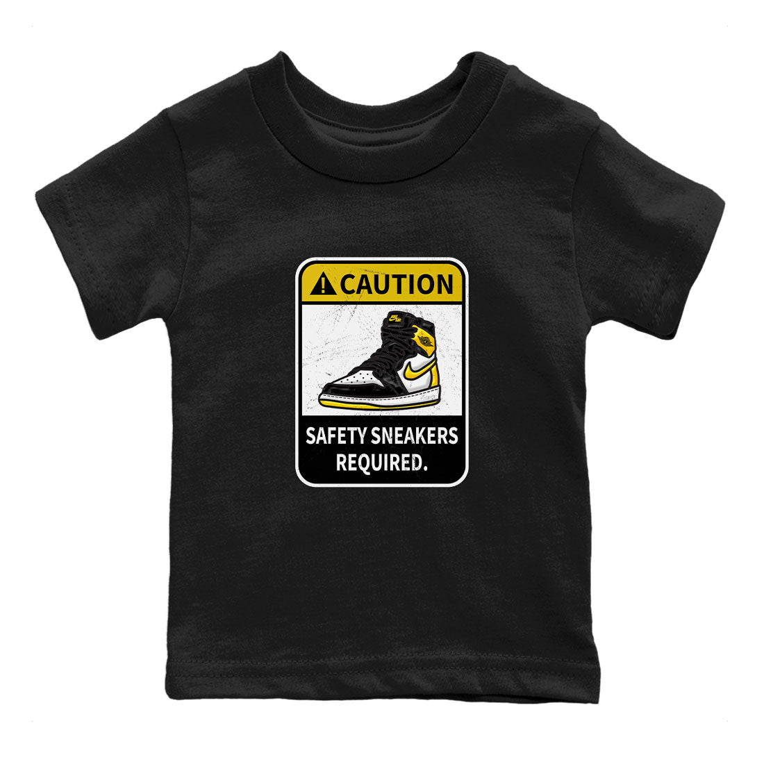 1s Yellow Ochre shirt to match jordans Caution sneaker tees Air Jordan 1 High OG Yellow Ochre SNRT sneaker release tees baby toddler Black 2 cotton Shirt