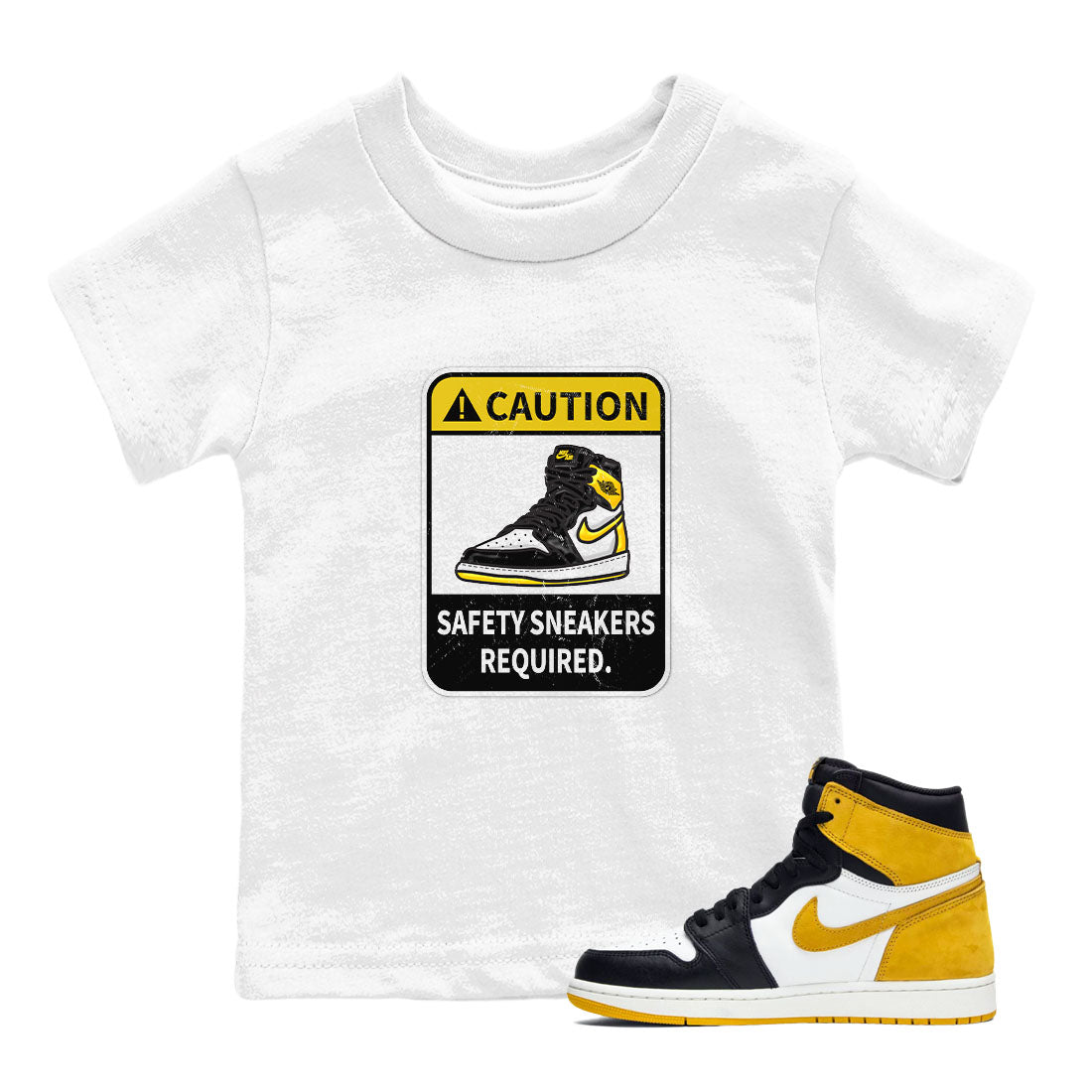 1s Yellow Ochre shirt to match jordans Caution sneaker tees Air Jordan 1 High OG Yellow Ochre SNRT sneaker release tees baby toddler White 1 cotton Shirt