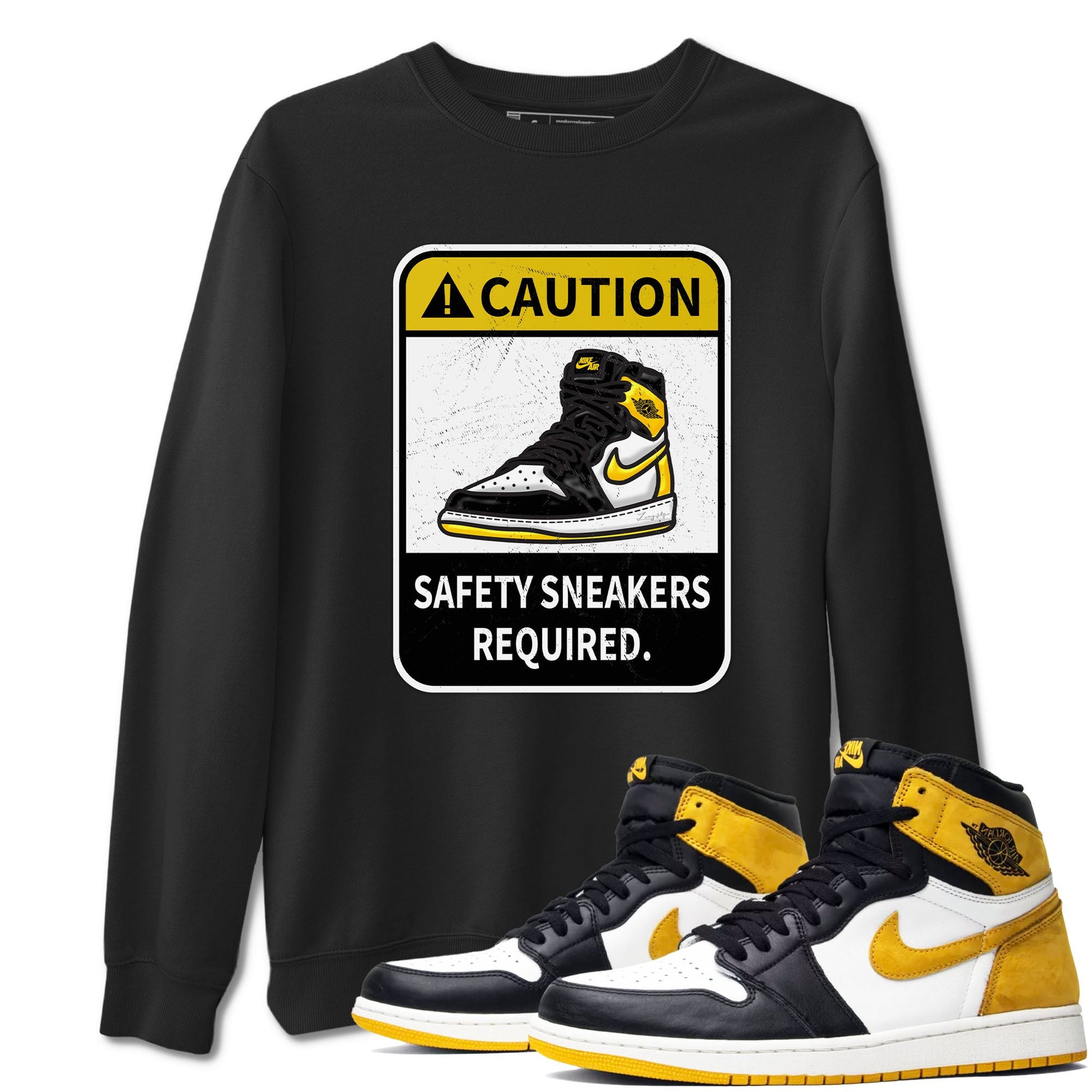 1s Yellow Ochre shirt to match jordans Caution sneaker tees Air Jordan 1 High OG Yellow Ochre SNRT Sneaker Release Tees unisex cotton Black 1 crew neck shirt