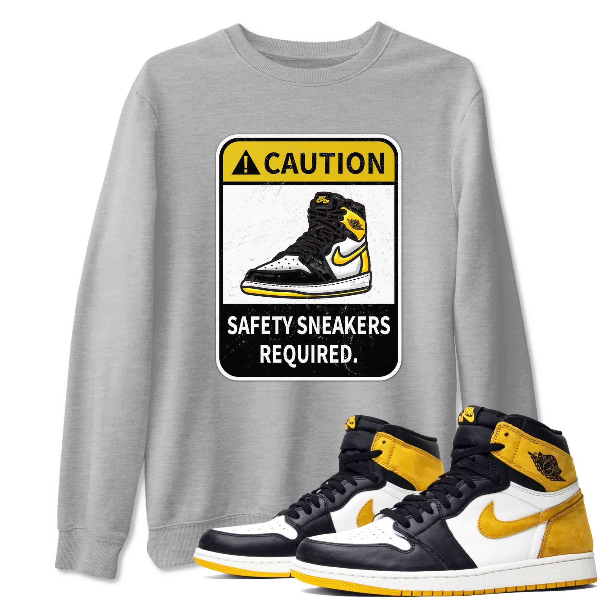 1s Yellow Ochre shirt to match jordans Caution sneaker tees Air Jordan 1 High OG Yellow Ochre SNRT Sneaker Release Tees unisex cotton Heather Grey 1 crew neck shirt