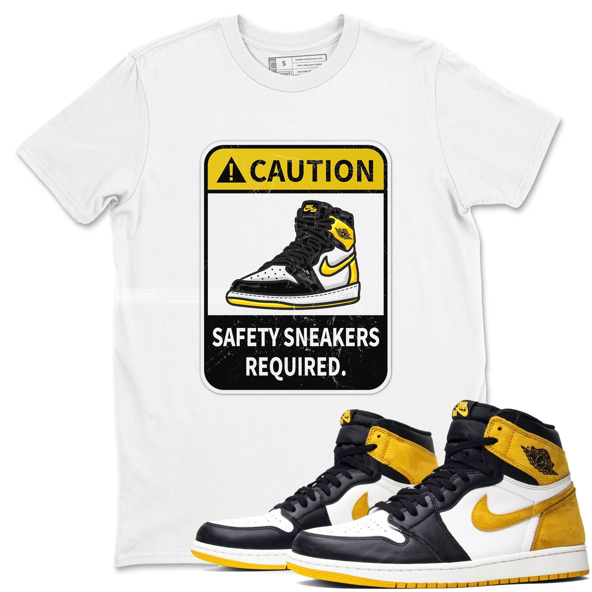 1s Yellow Ochre shirt to match jordans Caution sneaker tees Air Jordan 1 High OG Yellow Ochre SNRT Sneaker Release Tees unisex cotton White 1 crew neck shirt