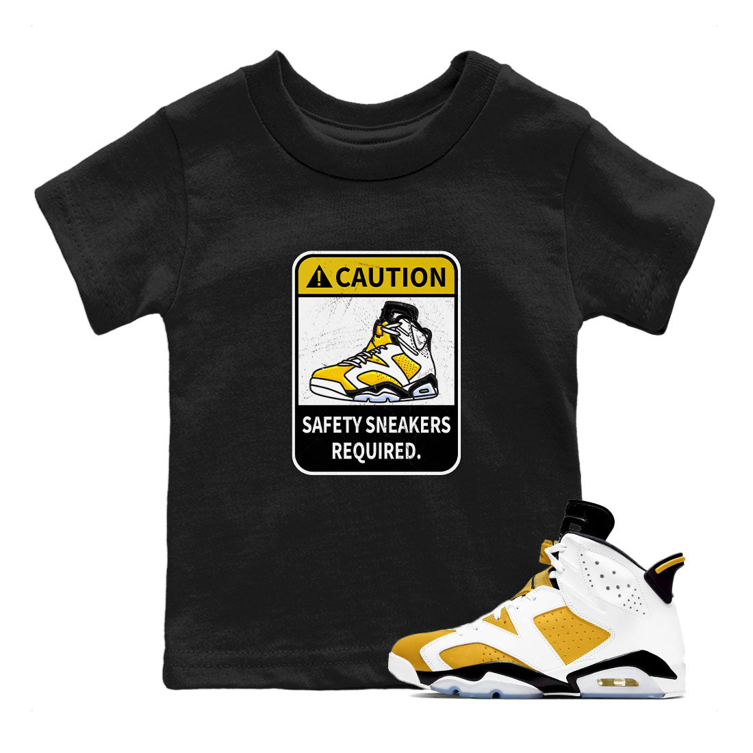 Caution sneaker match tees to Yellow Ochre 6s street fashion brand for shirts to match Jordans SNRT Sneaker Tees Air Jordan 6 Yellow Ochre unisex t-shirt Black 1 youth shirt