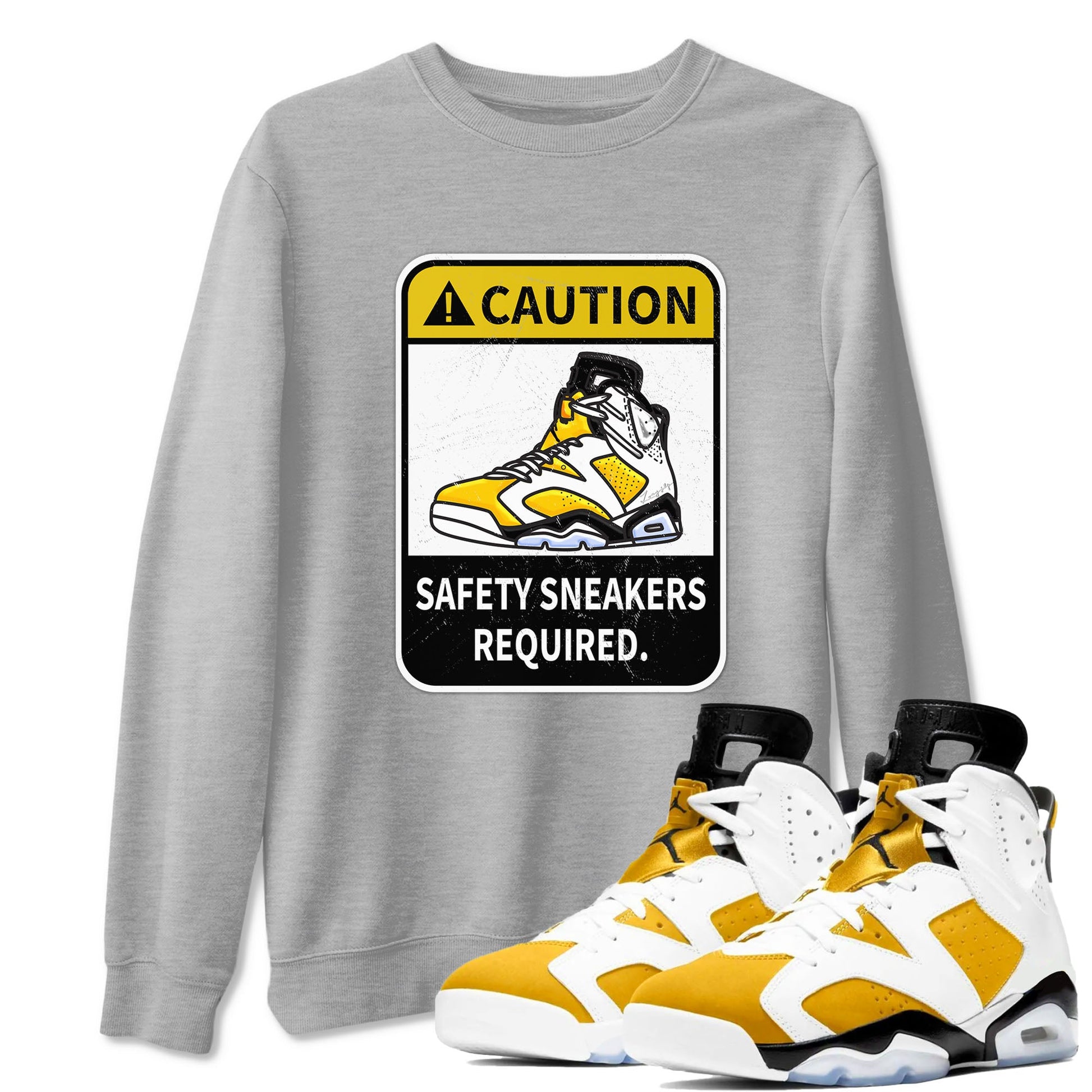 Caution sneaker match tees to Yellow Ochre 6s street fashion brand for shirts to match Jordans SNRT Sneaker Tees Air Jordan 6 Yellow Ochre unisex t-shirt Heather Grey 1 unisex shirt