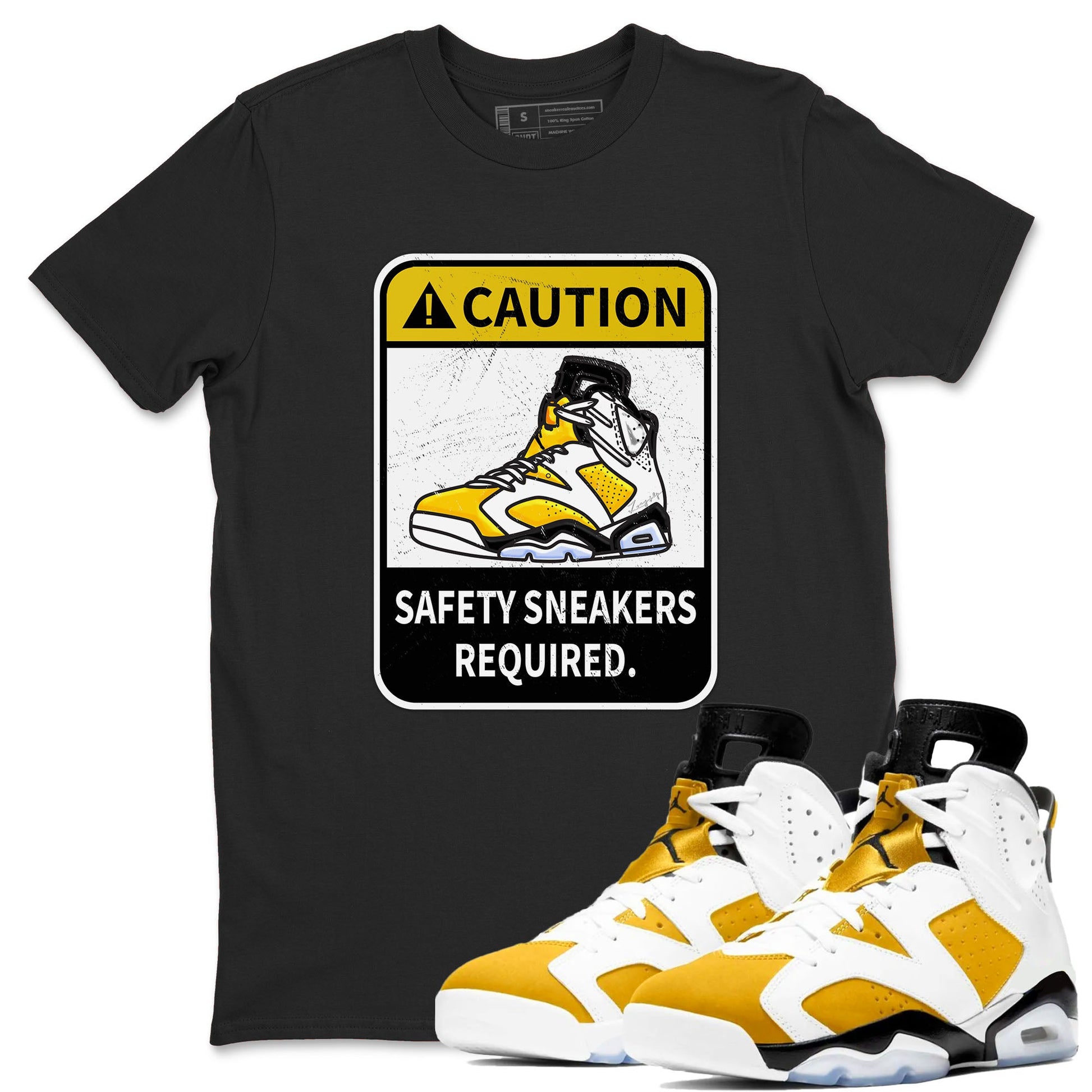 Caution sneaker match tees to Yellow Ochre 6s street fashion brand for shirts to match Jordans SNRT Sneaker Tees Air Jordan 6 Yellow Ochre unisex t-shirt Black 1 unisex shirt