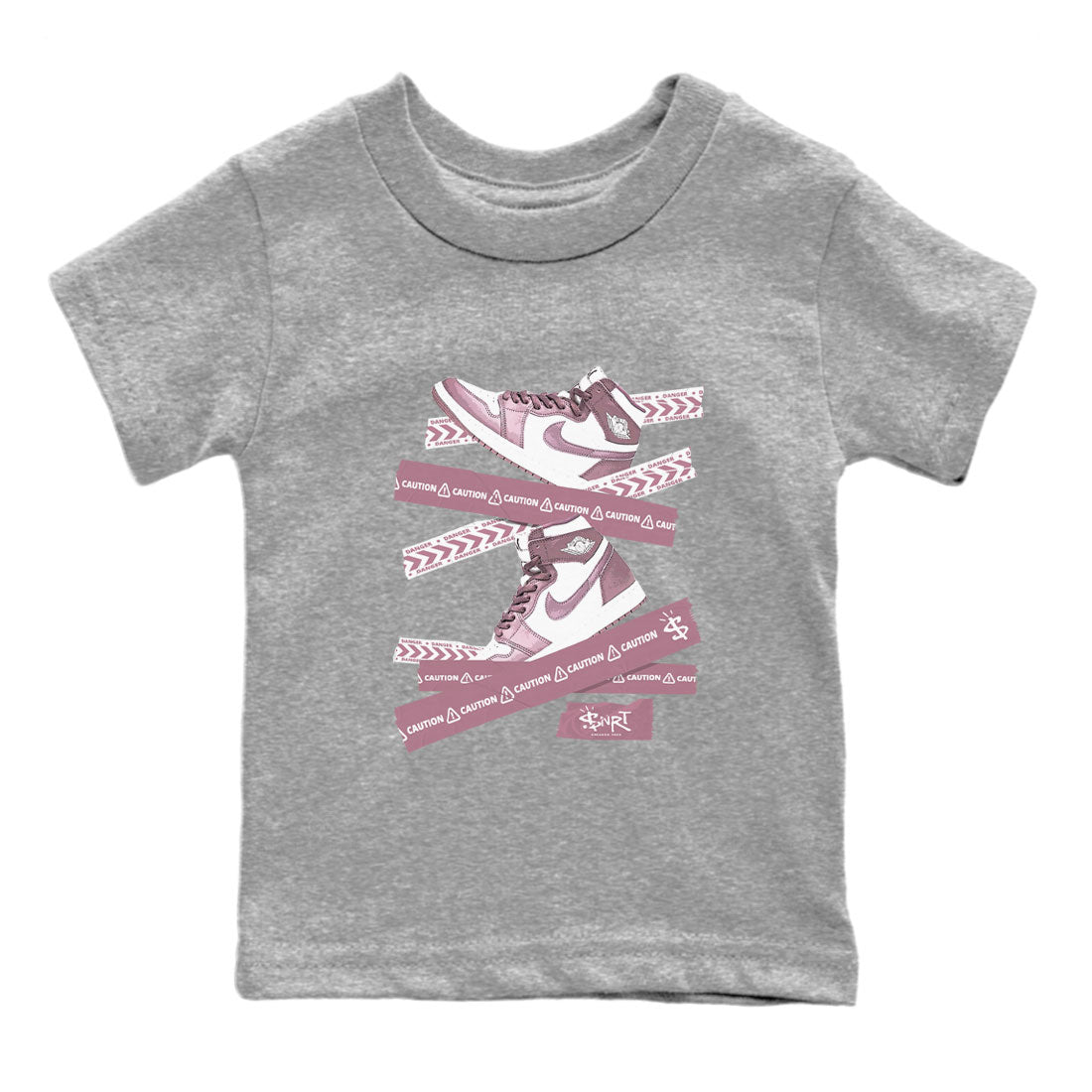 Air Jordan 1 Mauve shirt to match jordans Caution Tape sneaker matching t-shirt Jordan 1 High OG Mauve SNRT Sneaker Release Tees Baby Toddler Heather Grey 2 T-Shirt