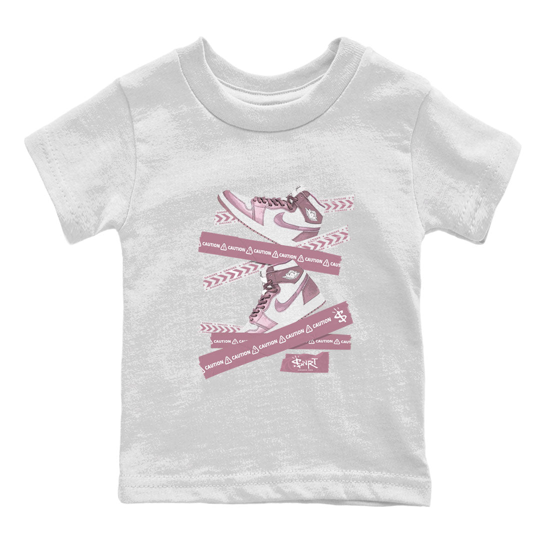 Air Jordan 1 Mauve shirt to match jordans Caution Tape sneaker matching t-shirt Jordan 1 High OG Mauve SNRT Sneaker Release Tees Baby Toddler White 2 T-Shirt