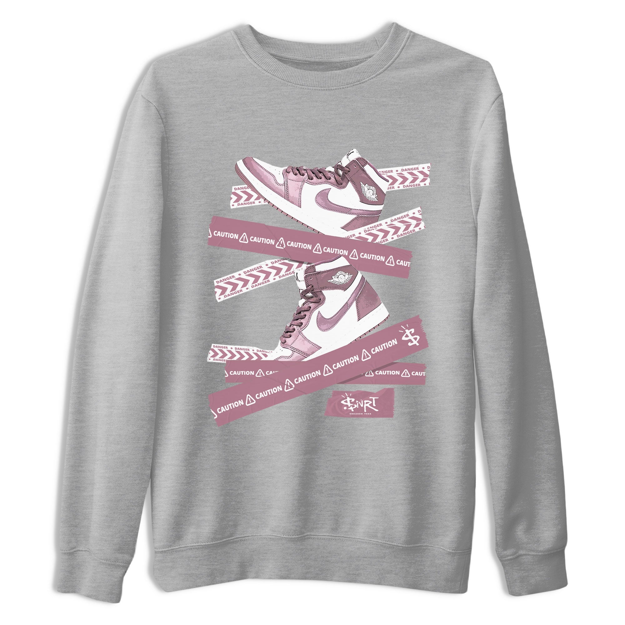 Air Jordan 1 Mauve shirt to match jordans Caution Tape sneaker matching t-shirt Jordan 1 High OG Mauve SNRT Sneaker Release Tees Unisex Heather Grey 2 T-Shirt