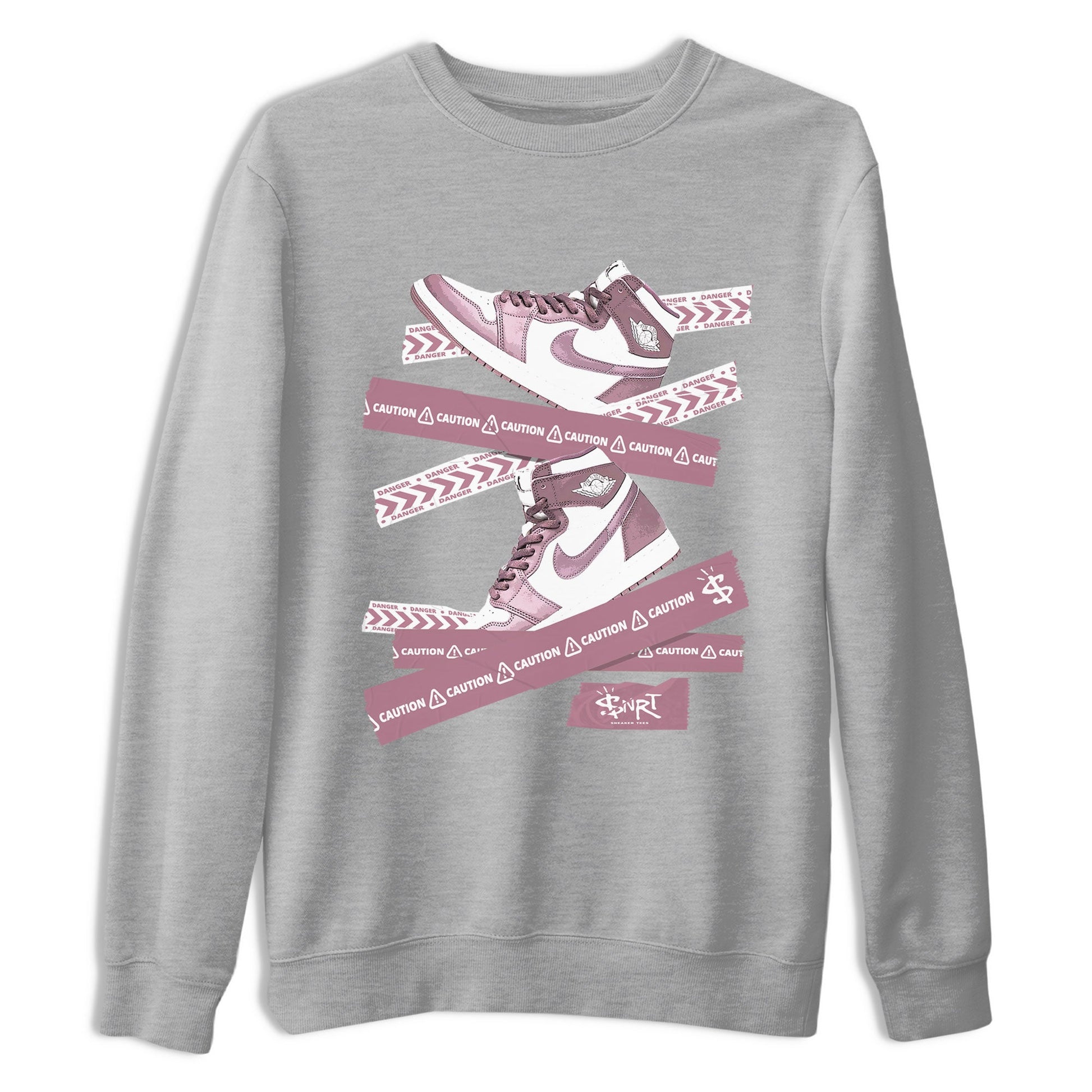 Air Jordan 1 Mauve shirt to match jordans Caution Tape sneaker matching t-shirt Jordan 1 High OG Mauve SNRT Sneaker Release Tees Unisex Heather Grey 2 T-Shirt