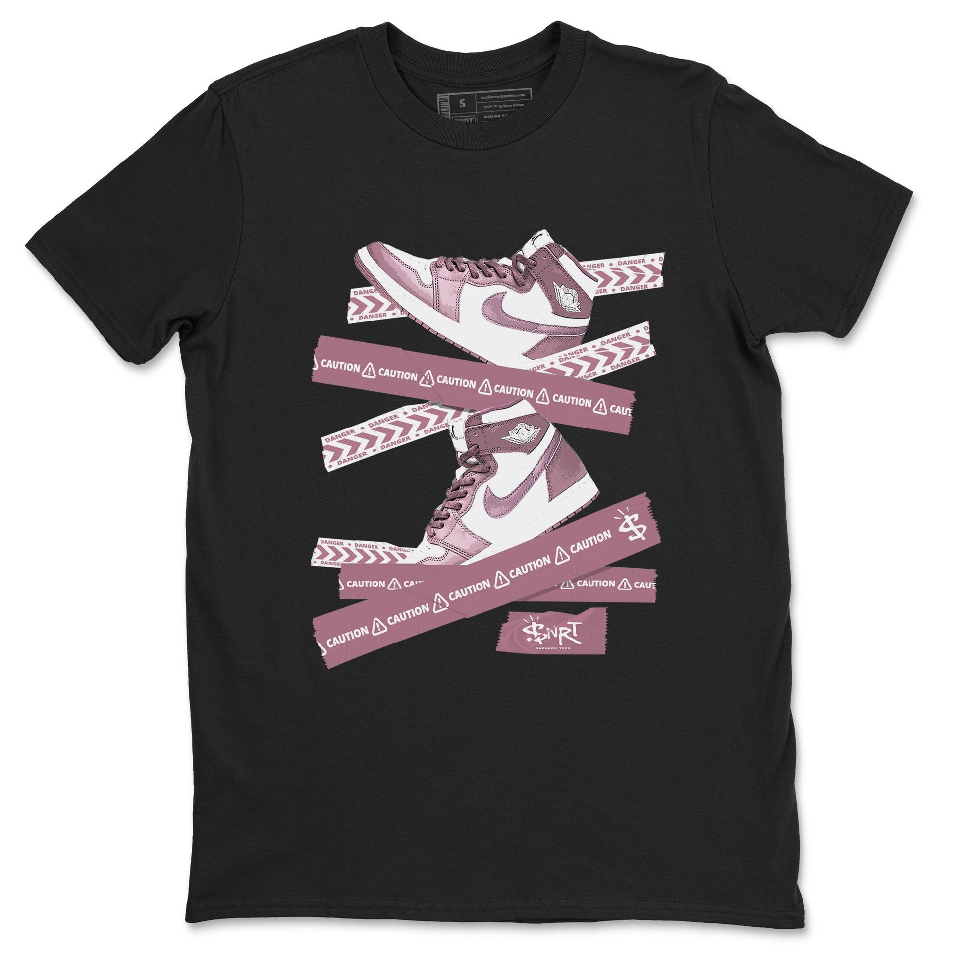 Air Jordan 1 Mauve shirt to match jordans Caution Tape sneaker matching t-shirt Jordan 1 High OG Mauve SNRT Sneaker Release Tees Unisex Black 2 T-Shirt