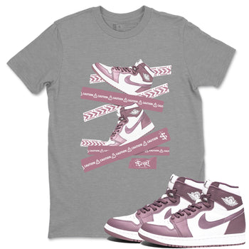 Air Jordan 1 Mauve shirt to match jordans Caution Tape sneaker matching t-shirt Jordan 1 High OG Mauve SNRT Sneaker Release Tees Unisex Heather Grey 1 T-Shirt