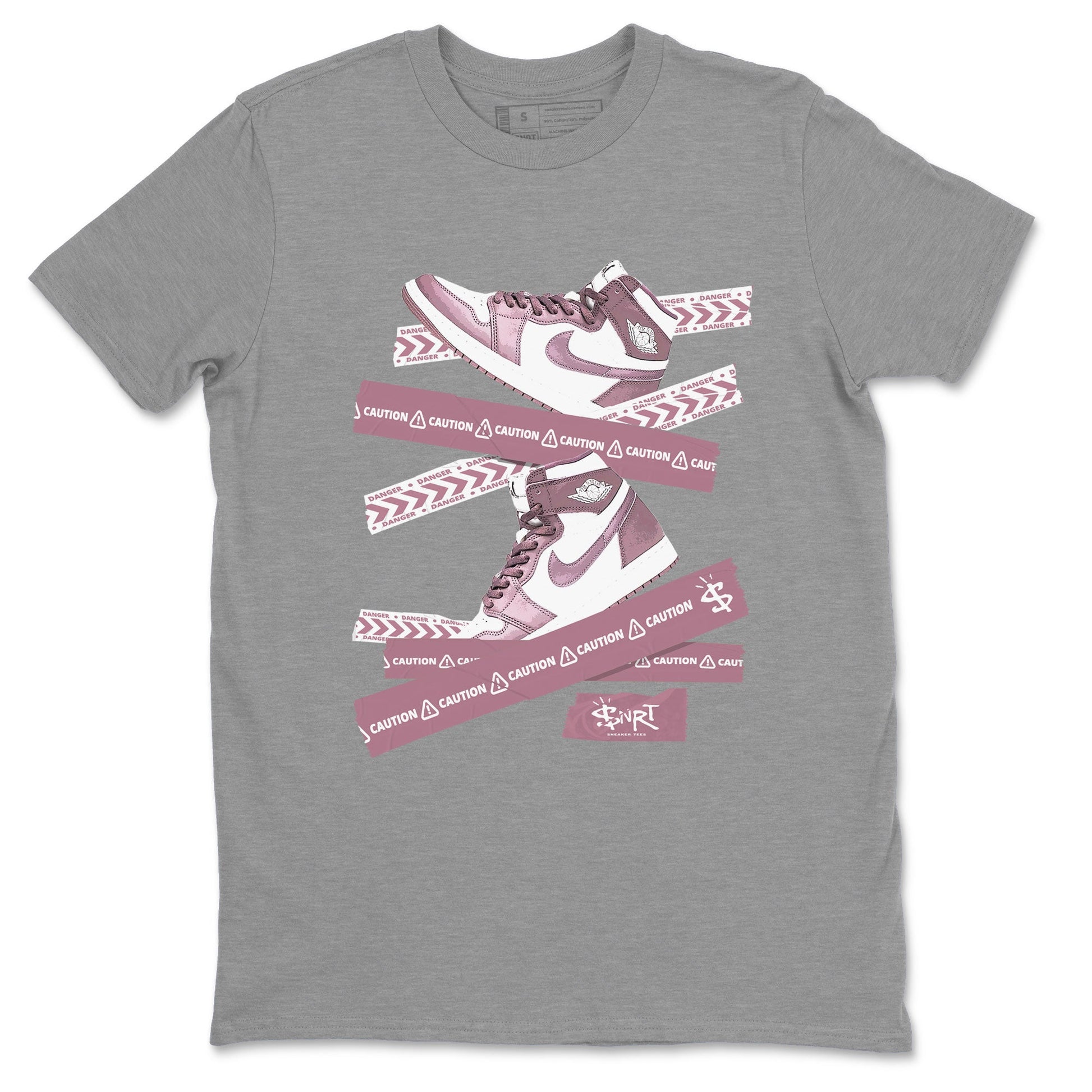 Air Jordan 1 Mauve shirt to match jordans Caution Tape sneaker matching t-shirt Jordan 1 High OG Mauve SNRT Sneaker Release Tees Unisex Heather Grey 2 T-Shirt