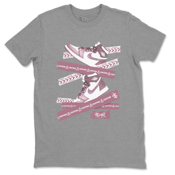 Air Jordan 1 Mauve shirt to match jordans Caution Tape sneaker matching t-shirt Jordan 1 High OG Mauve SNRT Sneaker Release Tees Unisex Heather Grey 2 T-Shirt