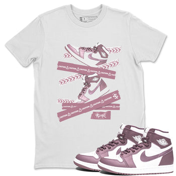 Air Jordan 1 Mauve shirt to match jordans Caution Tape sneaker matching t-shirt Jordan 1 High OG Mauve SNRT Sneaker Release Tees Unisex White 1 T-Shirt