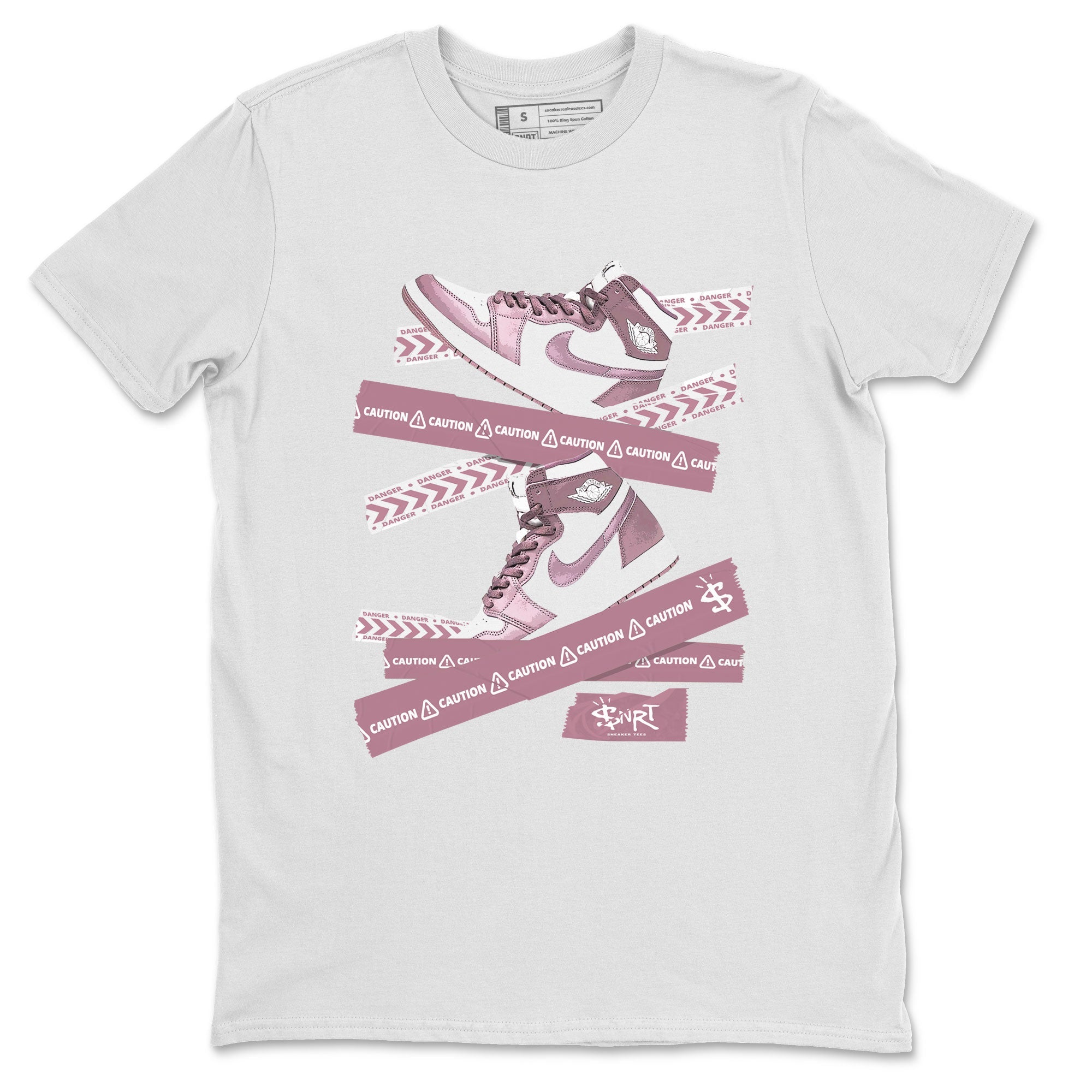 Air Jordan 1 Mauve shirt to match jordans Caution Tape sneaker matching t-shirt Jordan 1 High OG Mauve SNRT Sneaker Release Tees Unisex White 2 T-Shirt