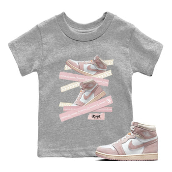 Air Jordan 1 Washed Pink Sneaker Match Tees Caution Tape Sneaker Tees Air Jordan 1 High OG WMNS Washed Pink Sneaker Release Tees Kids Shirts Heather Grey 1