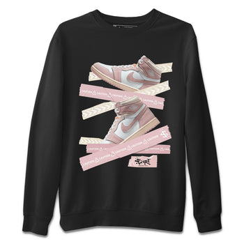 Air Jordan 1 Washed Pink Sneaker Match Tees Caution Tape Sneaker Tees Air Jordan 1 High OG WMNS Washed Pink Sneaker Release Tees Unisex Shirts Black 2