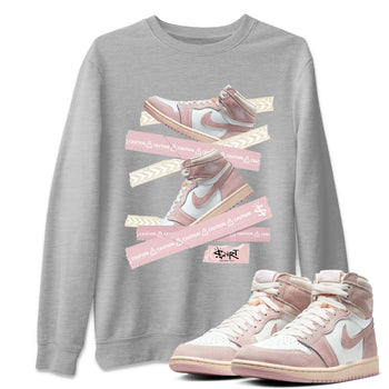 Air Jordan 1 Washed Pink Sneaker Match Tees Caution Tape Sneaker Tees Air Jordan 1 High OG WMNS Washed Pink Sneaker Release Tees Unisex Shirts Heather Grey 1