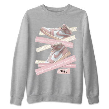 Air Jordan 1 Washed Pink Sneaker Match Tees Caution Tape Sneaker Tees Air Jordan 1 High OG WMNS Washed Pink Sneaker Release Tees Unisex Shirts Heather Grey 2
