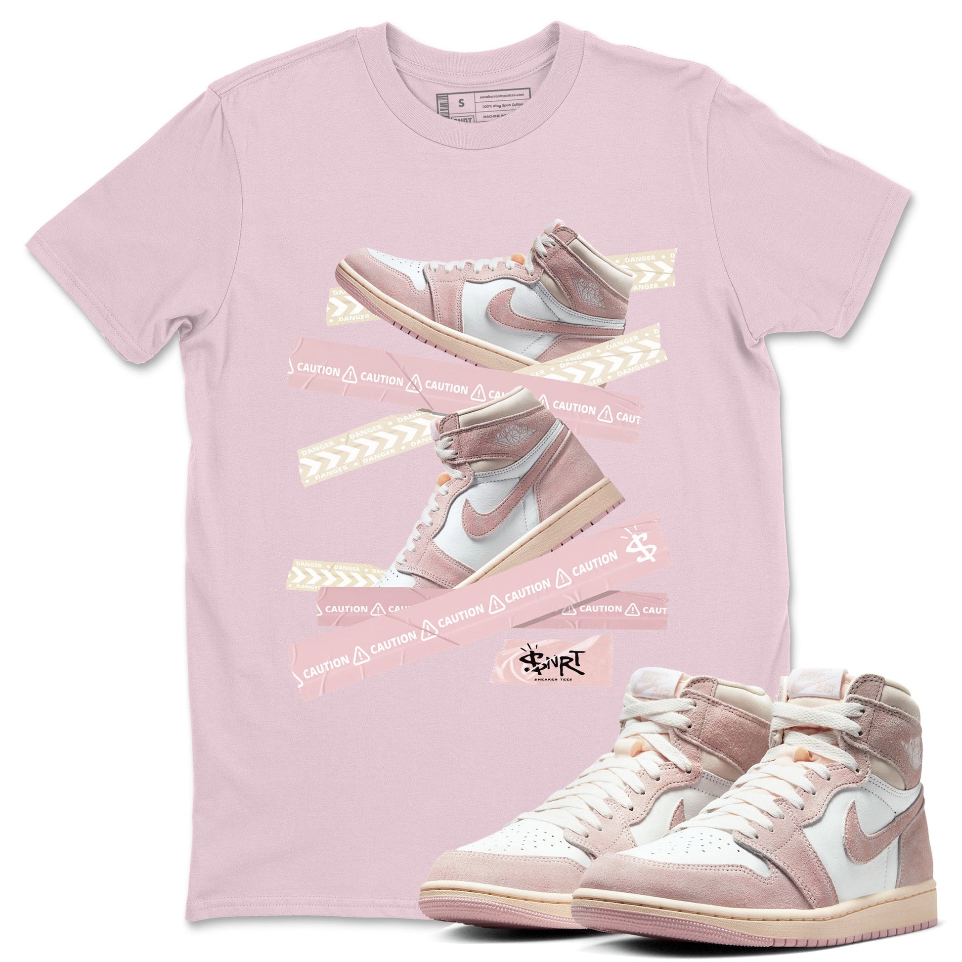 Air Jordan 1 Washed Pink Sneaker Match Tees Caution Tape Sneaker Tees Air Jordan 1 High OG WMNS Washed Pink Sneaker Release Tees Unisex Shirts Pink 1