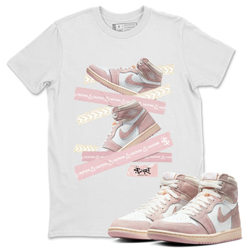 Air Jordan 1 Washed Pink Sneaker Match Tees Caution Tape Sneaker Tees Air Jordan 1 High OG WMNS Washed Pink Sneaker Release Tees Unisex Shirts White 1