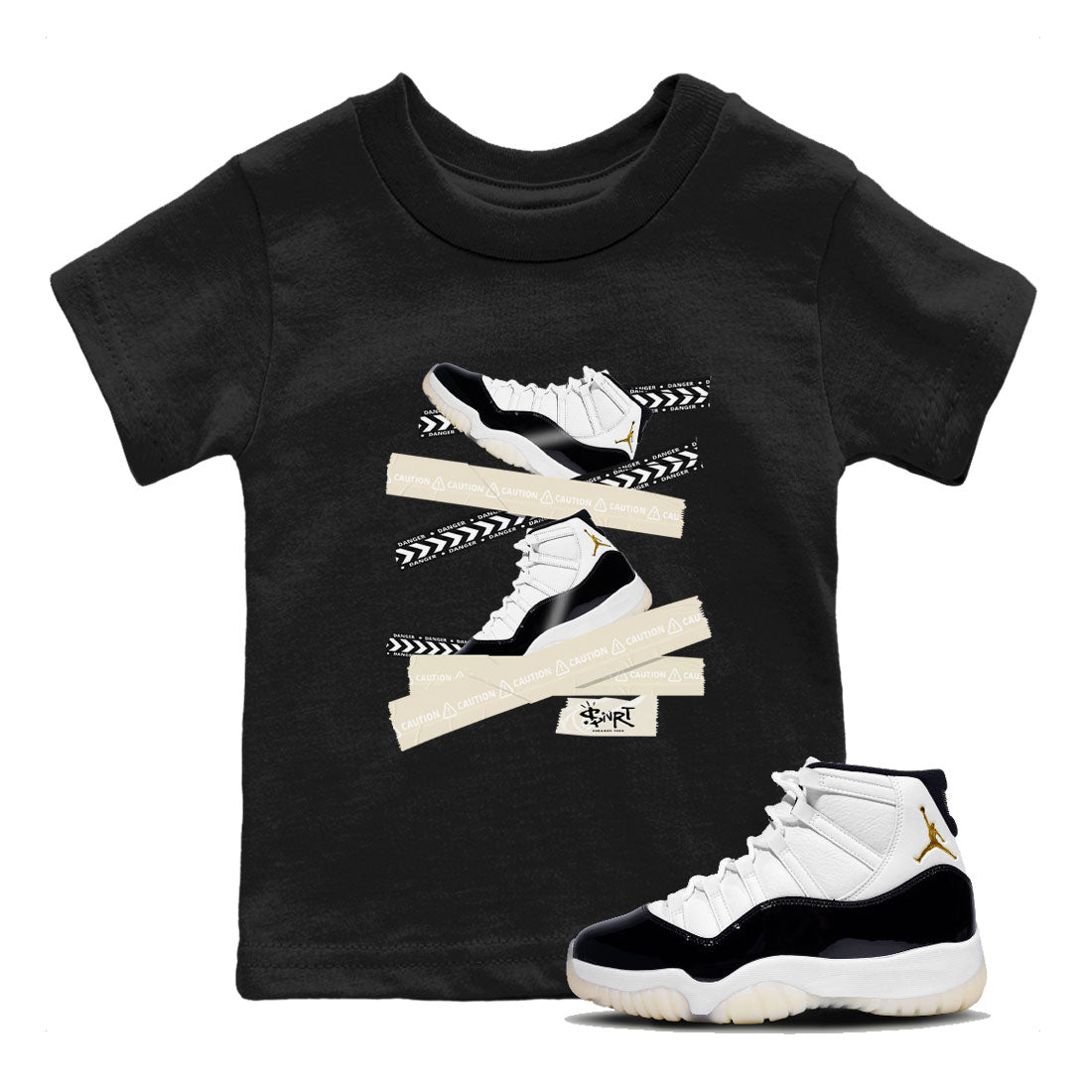 Air Jordan 11 Gratitude shirt to match jordans Caution Tape sneaker tees AJ11 Gratitude SNRT Sneaker Tees Casual Crew Neck T-Shirt Baby Toddler Black 1 T-Shirt
