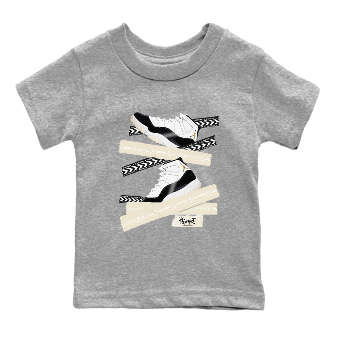 Air Jordan 11 Gratitude shirt to match jordans Caution Tape sneaker tees AJ11 Gratitude SNRT Sneaker Tees Casual Crew Neck T-Shirt Baby Toddler Heather Grey 2 T-Shirt