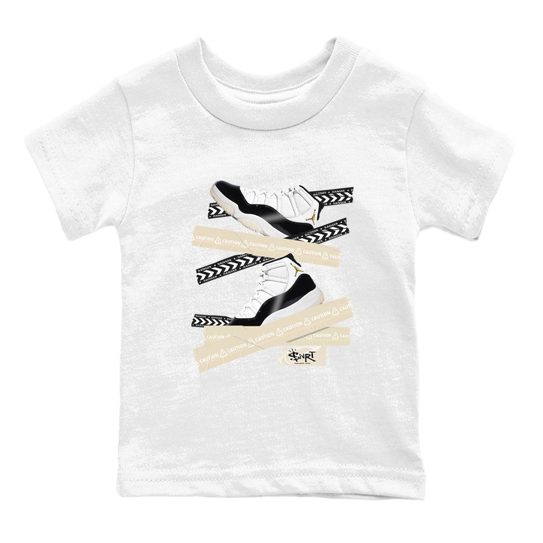 Air Jordan 11 Gratitude shirt to match jordans Caution Tape sneaker tees AJ11 Gratitude SNRT Sneaker Tees Casual Crew Neck T-Shirt Baby Toddler White 2 T-Shirt