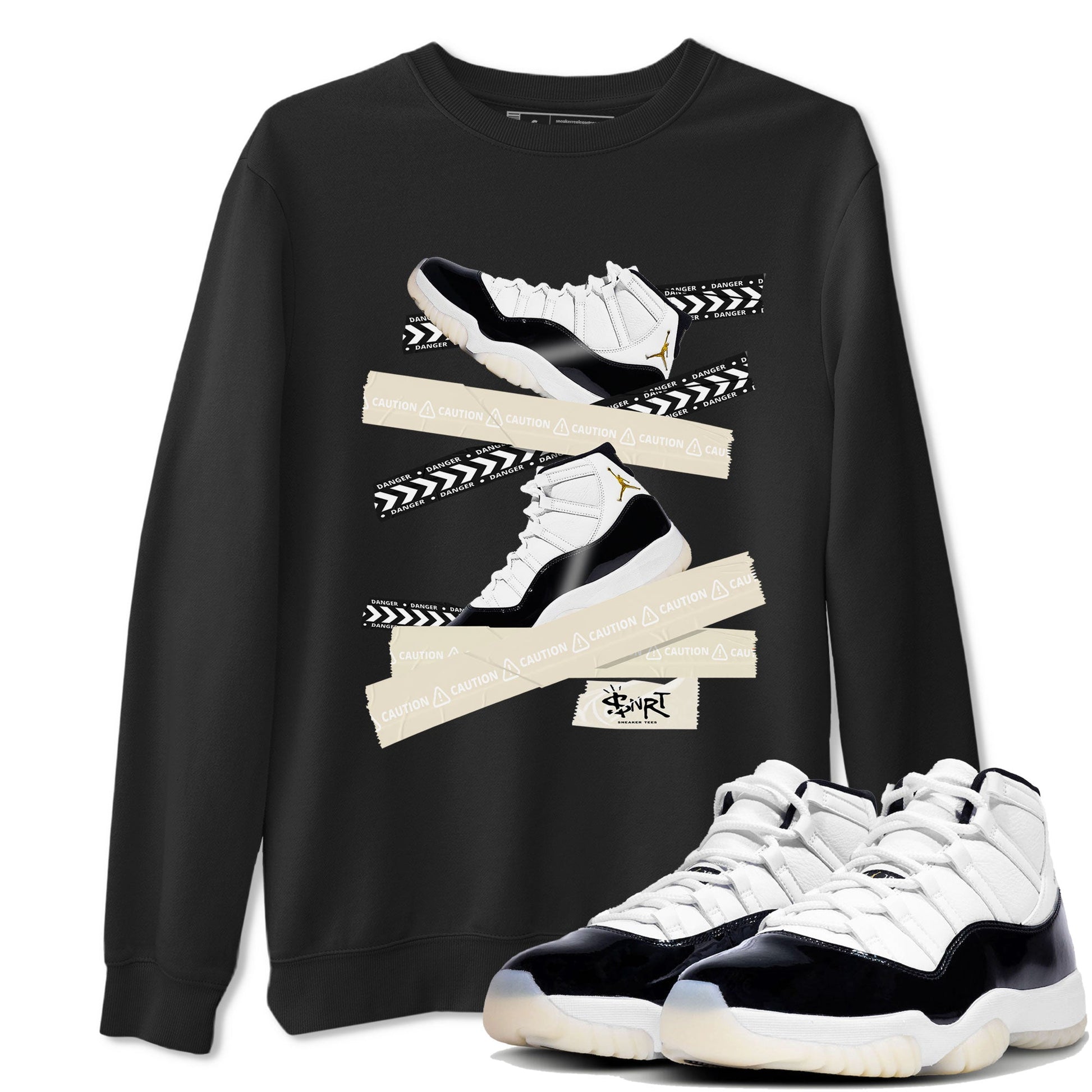 Air Jordan 11 Gratitude shirt to match jordans Caution Tape sneaker tees AJ11 Gratitude SNRT Sneaker Tees Casual Crew Neck T-Shirt Unisex Black 1 T-Shirt
